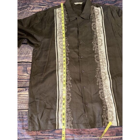 Tommy Bahama Large Brown Silk Embroidered Floral Hawaiian Camp Shirt - Picture 6 of 8